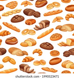 Panadería francesa de panadería producto sin fisuras, color de fondo vectorial. Ropa de pan, bollería y panecillos. Tabatiere, epicentro baguette, bagel, dolor au levain, petit dolores y et.