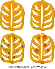 French bread called fougasse with 4 different flavors