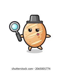 french bread cartoon character searching with a magnifying glass , cute design