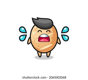 french bread cartoon illustration with crying gesture , cute design