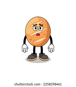 french bread cartoon illustration with sad face , character design