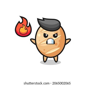caricatura del personaje del pan francés con gesto enojado, diseño lindo