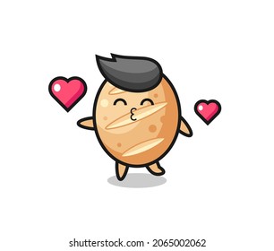 french bread character cartoon with kissing gesture , cute design