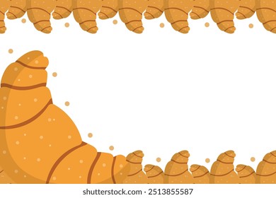 French bread croissant border banner. Bakery shop frame. French bun Croissant food border poster