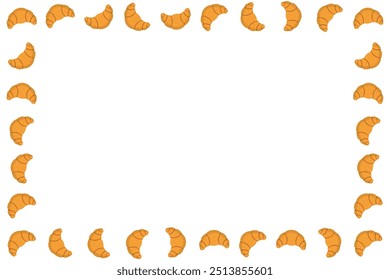 French bread croissant border banner. Bakery shop frame. French bun Croissant food border poster