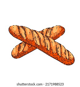 french bread hand drawn vector. bakery food, vontage loaf, baguette wheat, pastry french bread sketch. isolated color illustration