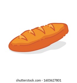 French bread icon. With flat illustration of baguette bread. isolated on white background. traditional food sign