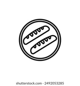 French bread icon outline collection in black and on white background