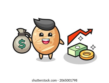 french bread illustration cartoon holding money sack , cute design