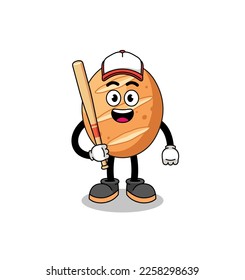 french bread mascot cartoon as a baseball player , character design