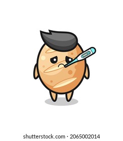 french bread mascot character with fever condition , cute design