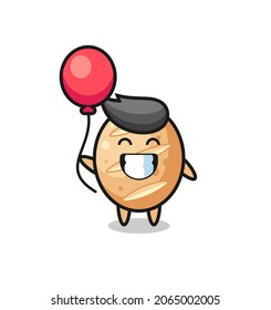 french bread mascot illustration is playing balloon , cute design