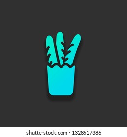 French bread in the paper bag. Food delivery logo. Colorful logo concept with soft shadow on dark background. Icon color of azure ocean