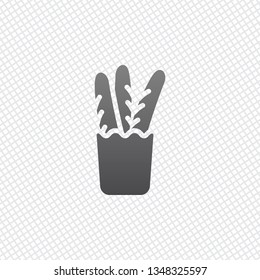 French bread in the paper bag. Food delivery logo. On grid background