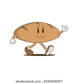 French Bread Retro Mascot. Funny cartoon character of French Bread