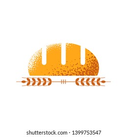 French bread and wheat icon. Flat illustration of baguette bread with grain texture isolated on white background. Vector illustration