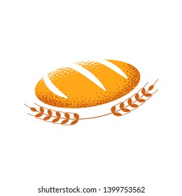 French bread and wheat icon. Flat illustration of baguette bread with grain texture isolated on white background. Vector illustration