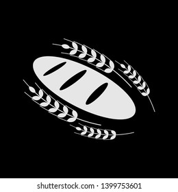 French bread and wheat icon. Flat illustration of baguette bread isolated on black background. Vector illustration