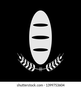 French bread and wheat icon. Flat illustration of baguette bread isolated on black background. Vector illustration