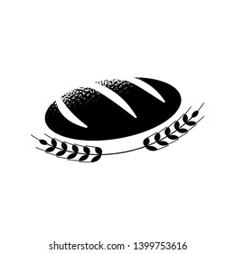 French bread and wheat icon. Flat illustration of baguette bread with grain texture isolated on white background. Vector illustration