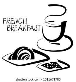 French breakfast with coffee, croissant and cheese.