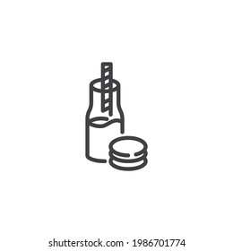 Icono de la línea de desayuno francesa. Vidrio de leche y señalización de estilo lineal para el concepto móvil y el diseño web. Icono de vector de contorno de cristal de café y de macaron. Símbolo, ilustración del logotipo. Gráficos vectoriales