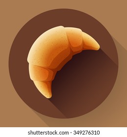 French breakfast - sweet croissant. Long shadow style