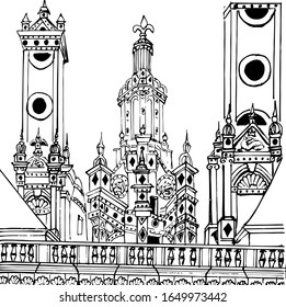 French building of the Chambord castle. Renaissance architecture in the Loire valley. European architecture. To illustrate books on history and architecture, Souvenirs and design.