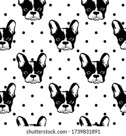 French buldog pattern on dotted background. Perfect for textile, wrapping paper and etc.