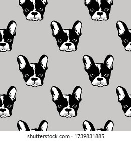 French buldog pattern on gray background. Perfect for textile, wrapping paper and etc.