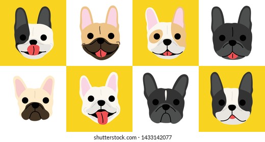 French bulldog avatar illustration set