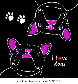 French bulldog background. Vector illustration. Dog, illustration, french