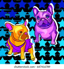 French bulldog background. Vector illustration. Dog, illustration, french