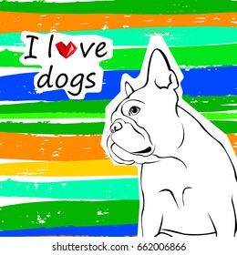 French bulldog background. Vector illustration. Dog, illustration, french