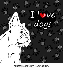 French bulldog background. Vector illustration. Dog, illustration, french