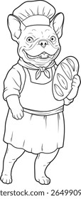 Francês Bulldog Padeiro Pão Animal Vetor Ilustração de Arte Gráfica