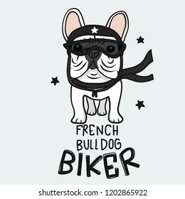 French Bulldog biker cute cartoon doodle vector illustration