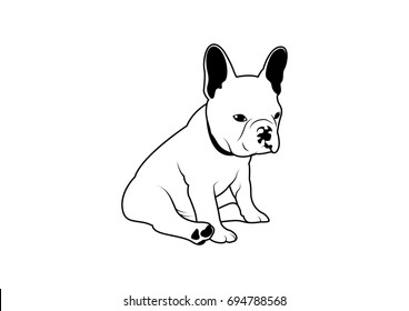 French Bulldog Black and White concept sits on the floor. Vector illustration of a French Bulldog seated on the floor. The minimalist design captures the essence of a Frenchie.