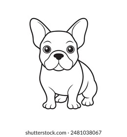 French bulldog black and white hand drawn cartoon portrait. Funny cute bulldog puppy face. 