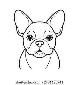 French bulldog black and white hand drawn cartoon portrait. 