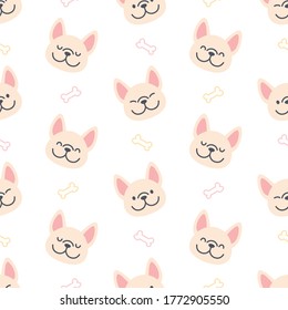 French bulldog with bones seamless background repeating pattern, wallpaper background, cute seamless pattern background