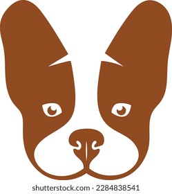 French Bulldog brown head icon. Flat style. Cartoon dog face. Vector illustration isolated on white. Silhouette simple. Animal Logotype concept. Logo design template