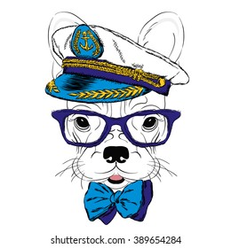 French Bulldog in the captain's cap. Vector illustration.