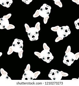 French bulldog cartoon Seamless pattern. Exotic fashion trend and textile design. Repeated vector illustration.