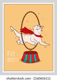 french bulldog Circus dog performing a circus show. Jumping Through Hanging Hula Hoop, poster, postcard and cover design	