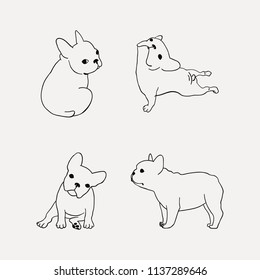 French Bulldog clipart with 4 poses. Dog outline. 