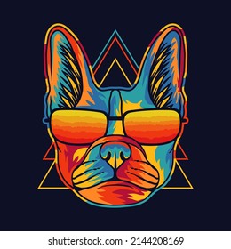 French bulldog colorful wearing a eyeglasses vector illustration for your company or brand