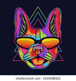 French bulldog colorful wearing a glasses vector illustration for your company or brand