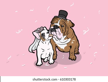 French Bulldog and Bulldog Couple, designed with a flat color style. Minimal art but has various uses.