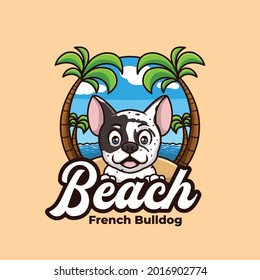 French Bulldog Creative Cartoon Beach Holiday Vacation Logo Design